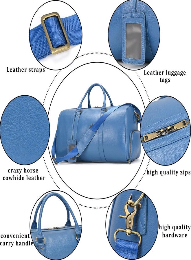 SAIION Genuine Leather Travel Duffel Bags for Men and Women Leather Overnight Weekend Bags Sports Gym Duffle, 9423 Blue - Image 4